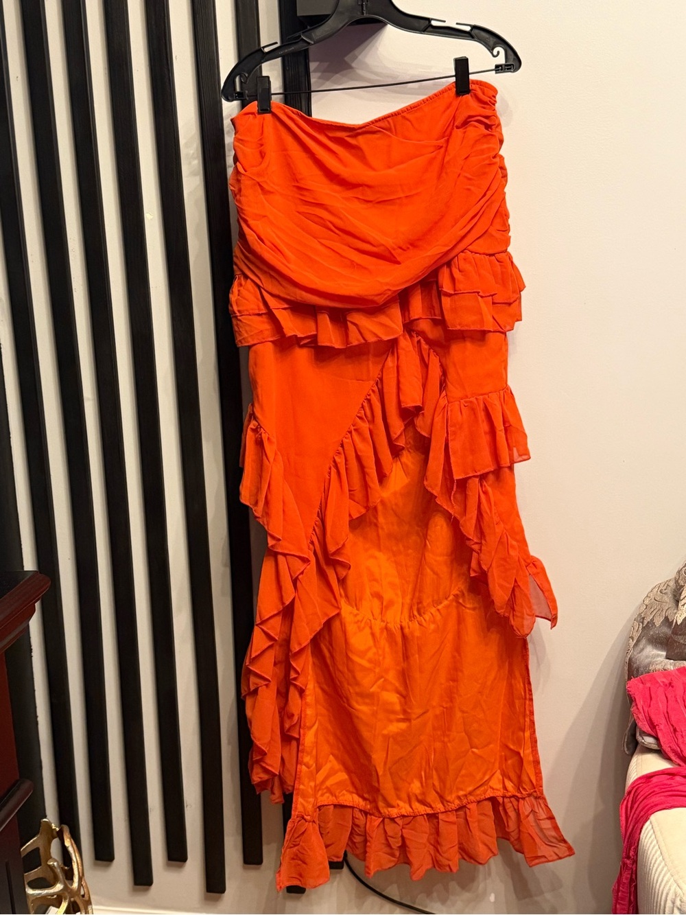 PrettyLittleThing Orange Ruffle Maxi Skirt